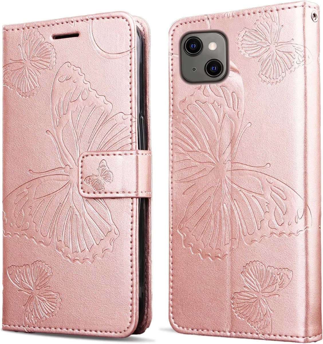Hoesje voor iPhone 13 Mini, Kaartenvakken en Horizontale Standfunctie Magneet Hoesje voor iPhone 13 Mini, RoséGoud