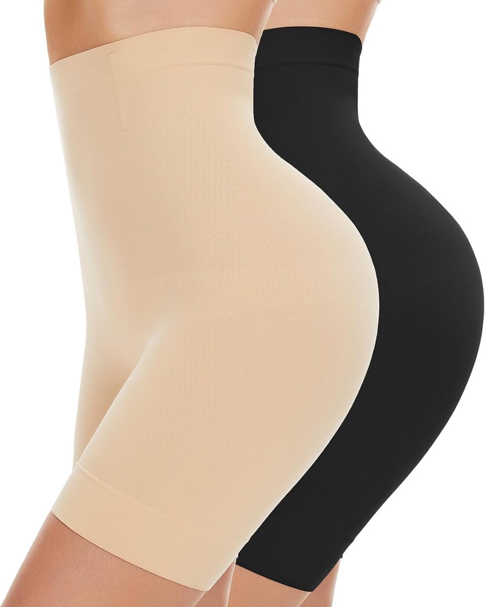 Buikweg-onderbroek voor dames, hoge taille, shapewear, naadloze korsetbroek met pijpen, figuurvormende korsetbroek, katoen, ondergoed, broek onder jurk, korte shorts (beige, 3XL), zwart/beige
