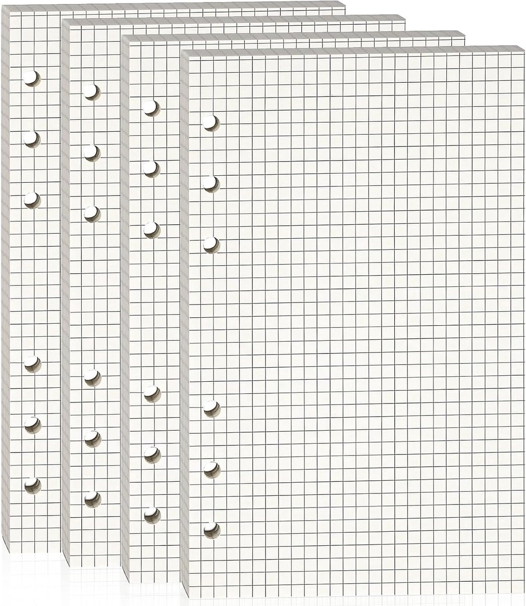 Ringmap, navulpapier, geruit, set van 2, 180 vellen (6-voudig geperforeerd) voor navulbare notitieboeken, DIN A6 scheidingsbladen en kalenderinzetstukken, oogvriendelijk, hoogwaardig 100 g papier