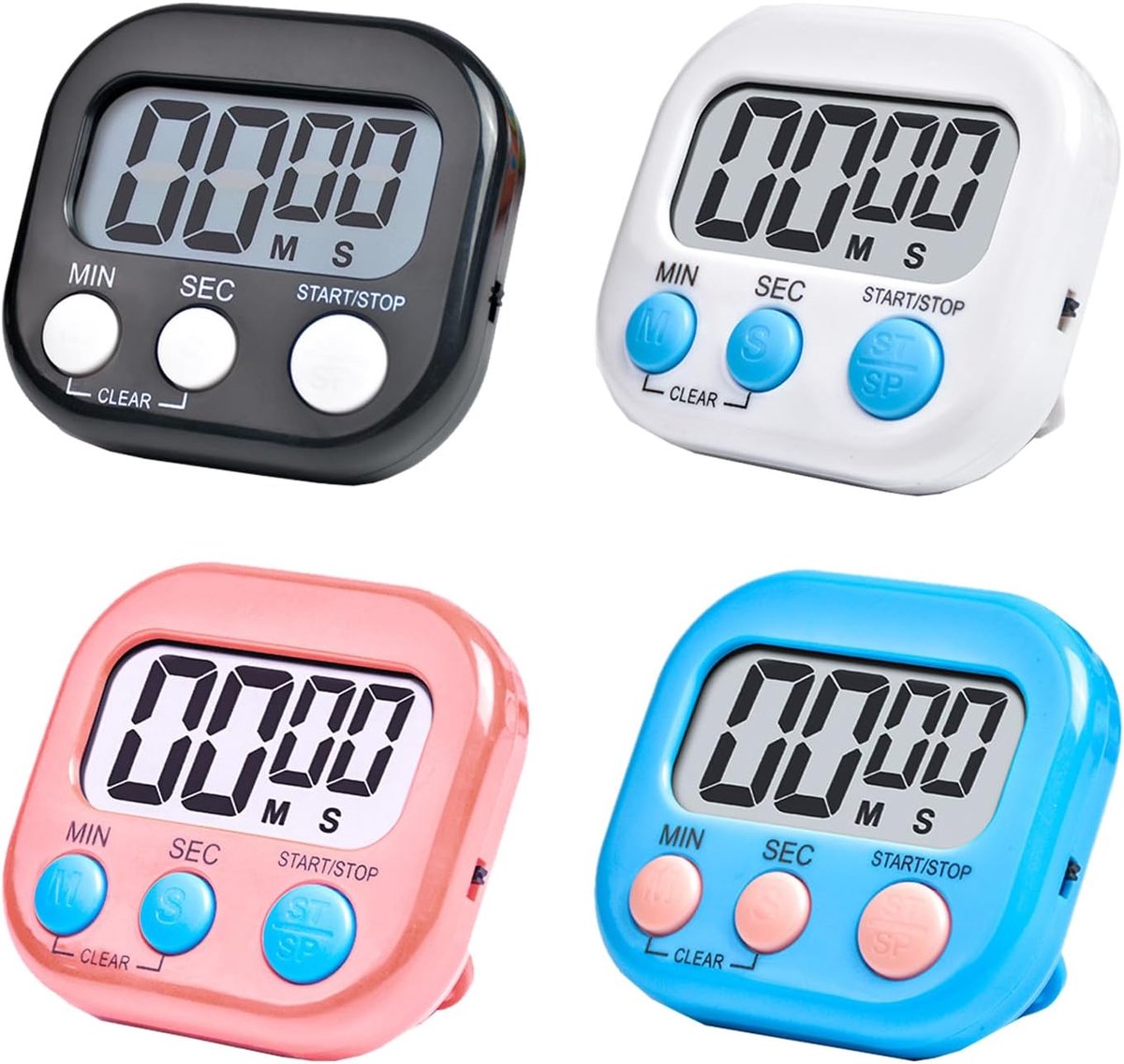 Keukentimers, magnetische timer met korte levensduur, stopwatch met inklapbare standaard, timer voor kinderen, met groot lcd-display voor keuken, school