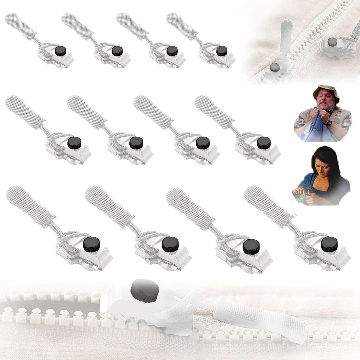 12 ritssluitingen reparatieset rits voor ritssluiting rits vervangende ritssluiting fixkit Fix A rits drie verschillende maten voor kleding, handtassen, rugzakken, schoenen enz. (wit)