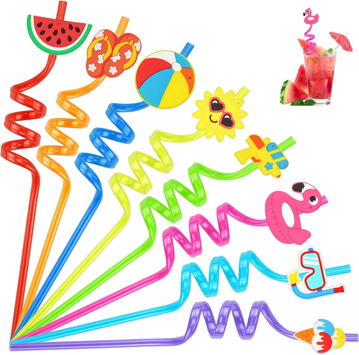 Rietjes, drinkrietjes, plastic, dikke plastic rietjes met knik, 16 stuks, alleen herbruikbare rietjes, zwembad, party, decoratie, voor kinderen en volwassenen (zomer)