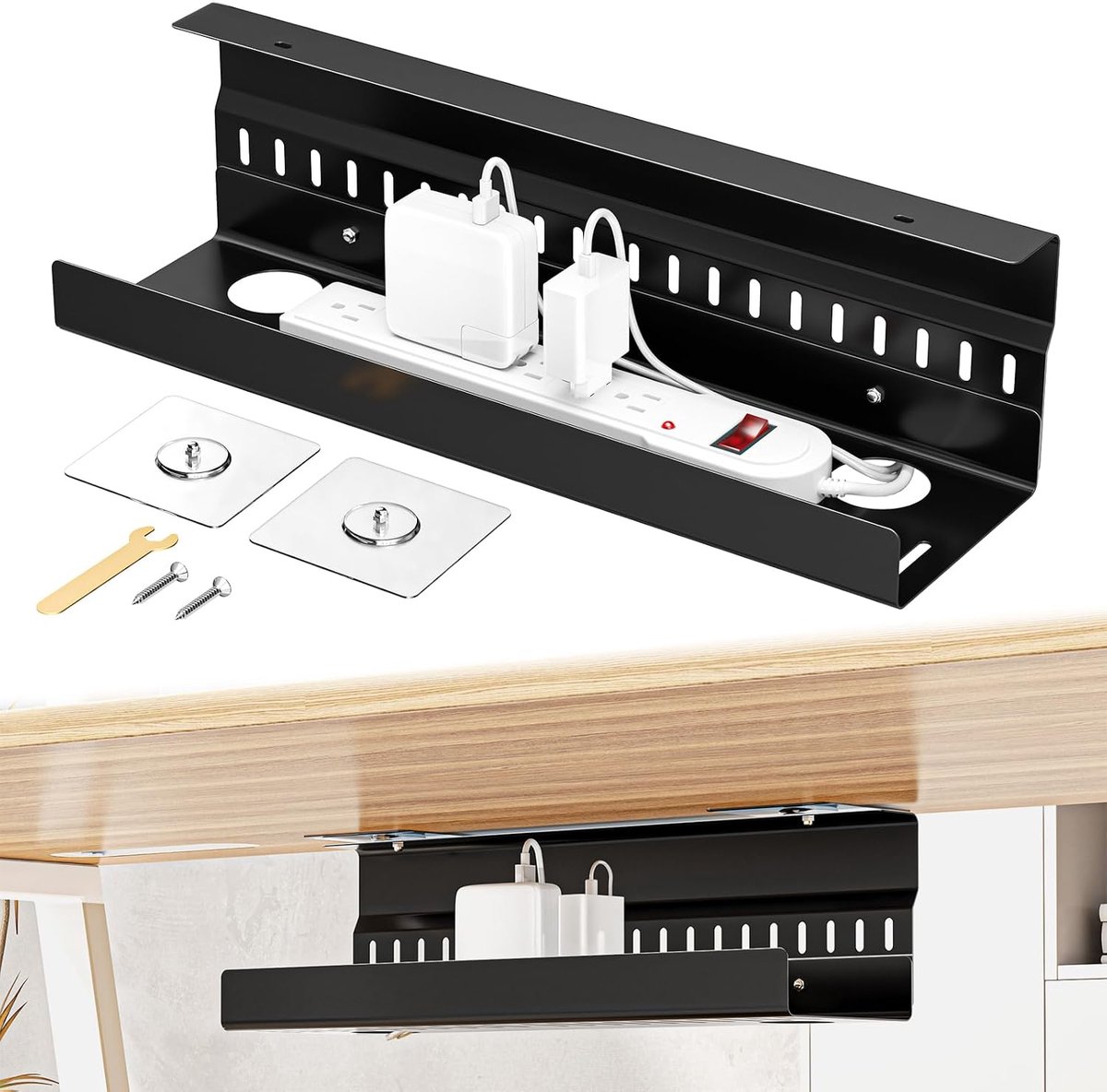 Bureau, kabelbeheer, bureau, kabelmanagement voor thuiskantoor (zwart)