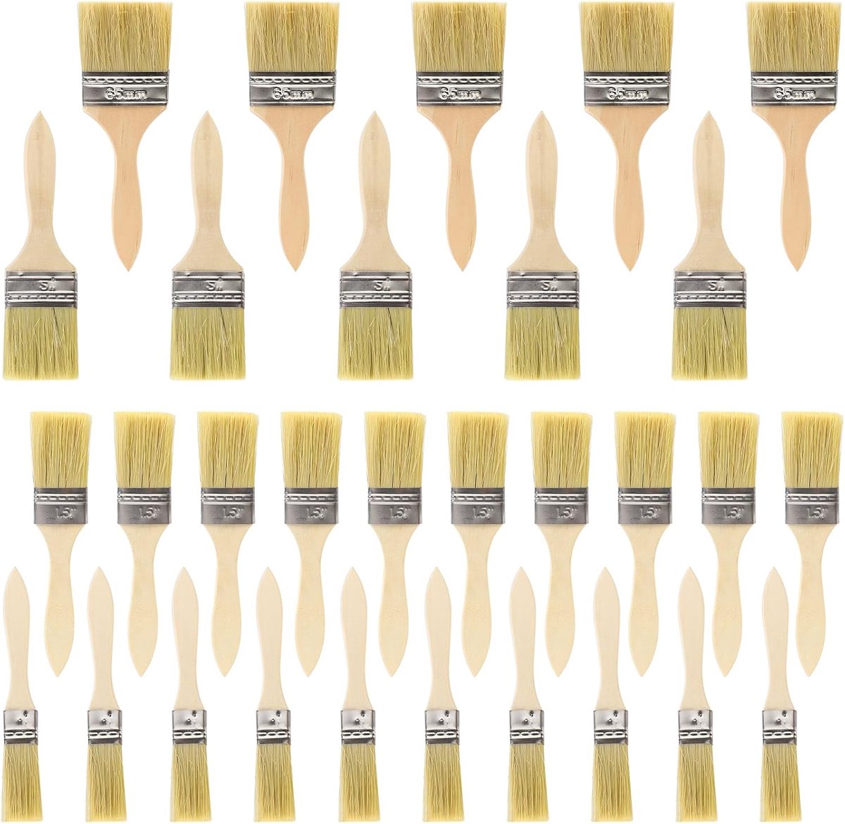 30 stuks schilderskwasten met houten handvat, 23/35/45/60 mm, kwastenset voor verf, lak, lijm, beitskwast, schilderkwast voor lakken, lazuren, oliën, muurverf, acryl op hout, metaal