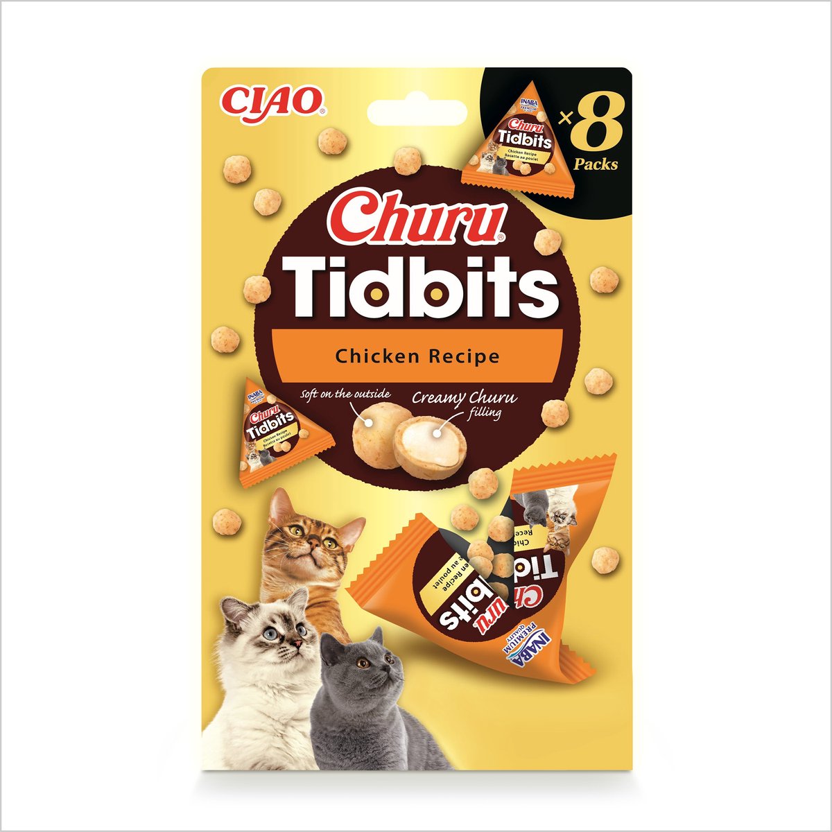 INABA CIAO Churu Tidbits Sappige Brokjes Kattensnack Kip variëteiten 8x12g