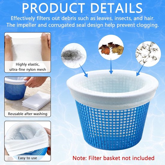 20 Stuk Zwembad Skimmer Sokken, Poolfilter Net, Filtersokken Fijne Filtratie Herbruikbaar ter Bescherming van Pomp, Filtersysteem, Manden en Skimmers, Zwembad Filter Bespaar Sokken Net — afbeelding 2