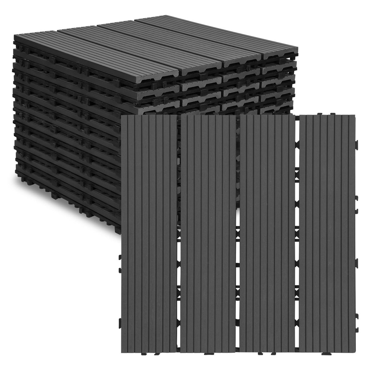 30 x 30 cm, 11 stuks kliktegels, balkon voor 1 m², WPC terrastegels met kliksysteem, balkonvloerbedekking, weerbestendig, waterdicht, terrasplaten, antraciet
