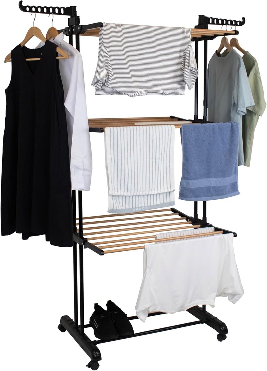 Kleding Airer Kleding Droogrek Extra Grote 4 Tier Kleding Paard Droogtoren Inklapbaar Rvs Kledingstuk Wasserij Kleding Droger Rekken Hout Effect