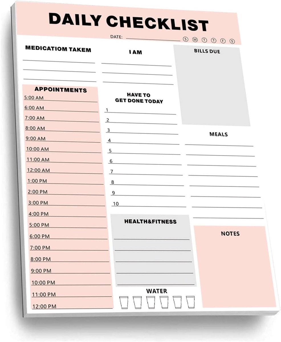 Planner voor Volwassenen Vrouwen, ADHD Tools voor Volwassenen met ongedateerde 52 Afscheurvellen, Dagelijks Te Doen Lijst Notepad/Neurodivergent Planner (Roze)