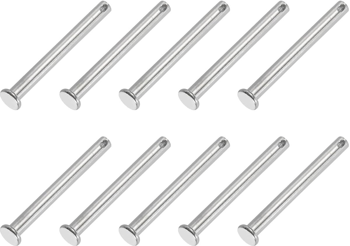 6 x 60 mm spelden met één gat, 10 stuks roestvrij staal 304 met platte kop voor deurscharniersystemen, zilver