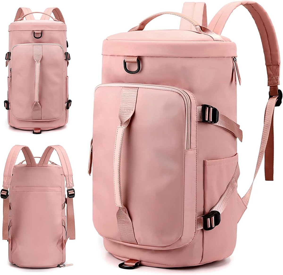 Sporttas met rugzakfunctie, reistas, groot, voor dames en heren, weekendtas met schoenenvak, zwemtas, waterdichte gymtas, duffle bag voor reizen, fitness, sport, roze, /