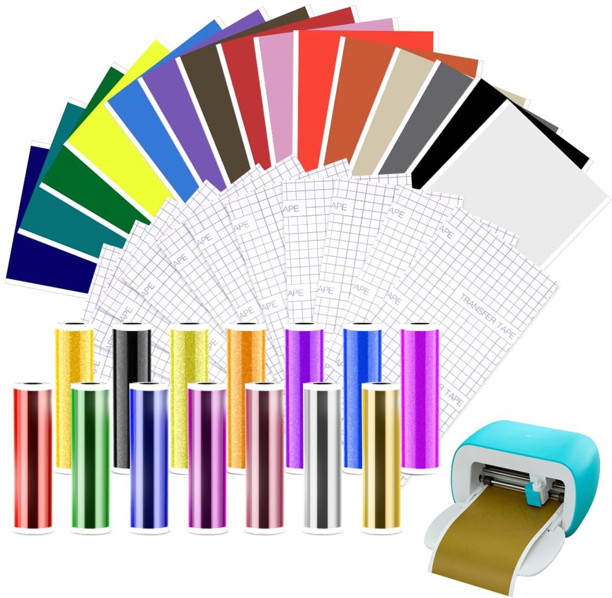 Vinyl permanent voor Cricut Joy, vinyl plotterfolie, smart metallic vinyl, smart glitter, vinylfolie, zelfklevend, transferfolie, plotterset voor doe-het-zelf kopjes, auto, decoratie, 40