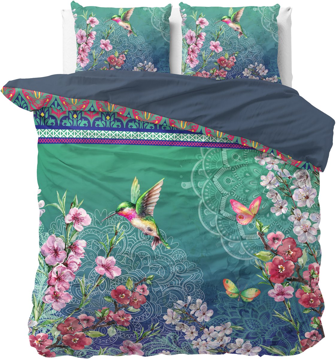Sleeptime Brenda Dekbedovertrek - Lits Jumeaux 240x200/220 cm - Inclusief 2 Kussenslopen 60x70 cm - Blauw
