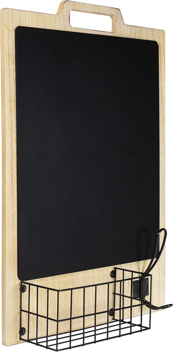 Krijtbord met mand en haakje/Schoolbord/Krijtborden/Krijtbord wand/Wandbord/Wanddecoratie/Memobord - 33,5 x 50 cm
