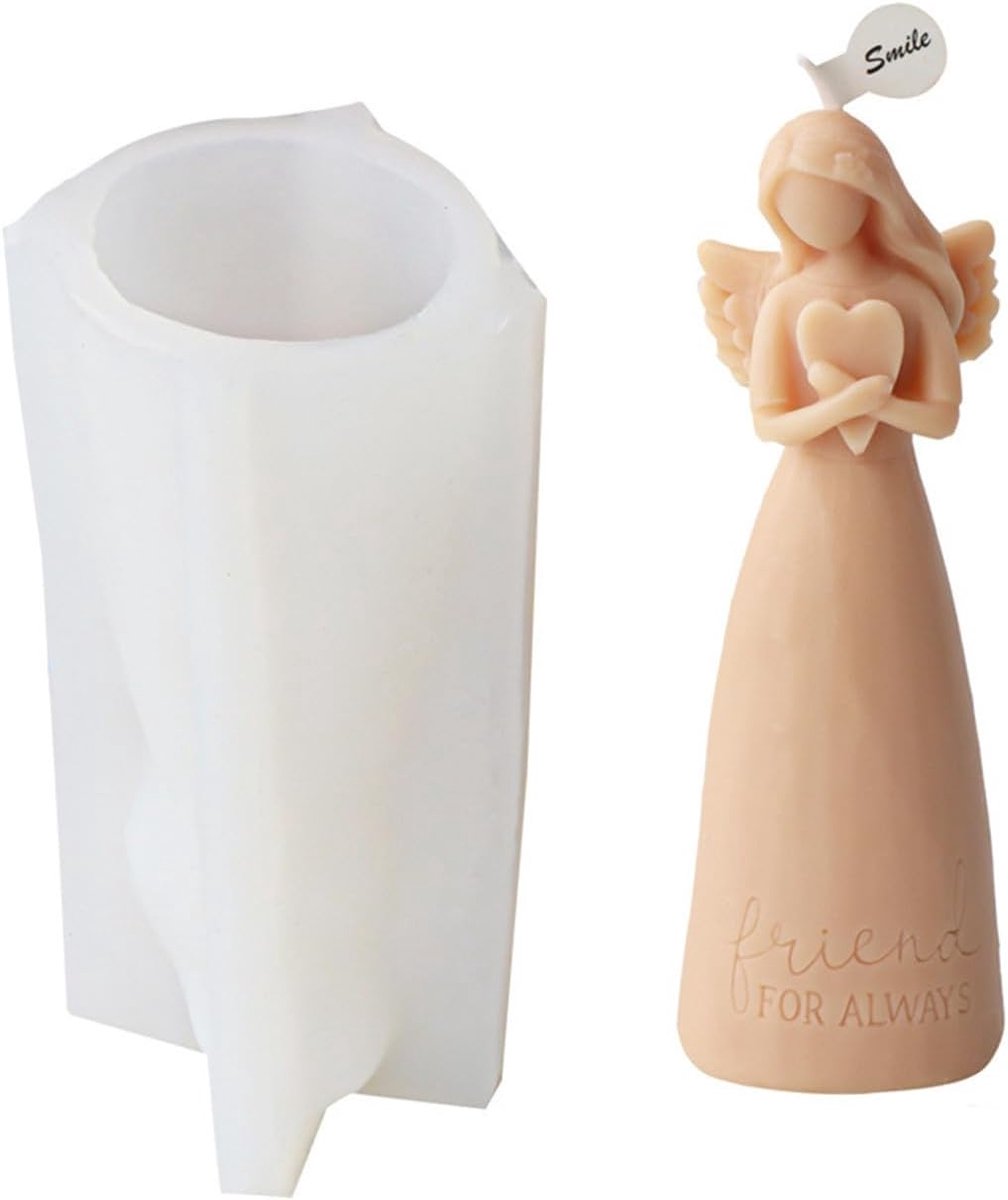 Siliconen engel, 3D-engel met hart, siliconen vorm voor fondant, chocolade, sojawaskaarsen, zeep, gips, epoxyhars, beton, handwerk (A)