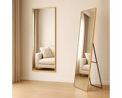 Fraay Passpiegel 160x55cm - Staand & Hangend - Gehard Glas - Minimalistische Wandspiegel - Staande Spiegel - Goud