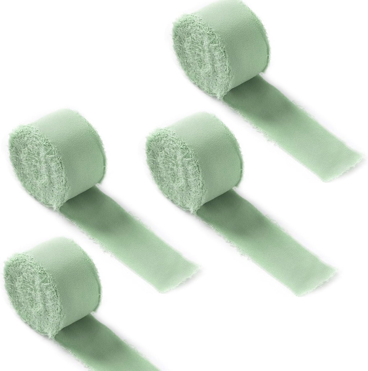 4 rollen chiffonlint cadeaulint bruiloft chiffonlint met gerafelde rand, 3 cm x 20 m, voor bruiloftsuitnodigingen, bruidsboeketten, cadeauverpakkingen (eucalyptusgroen)
