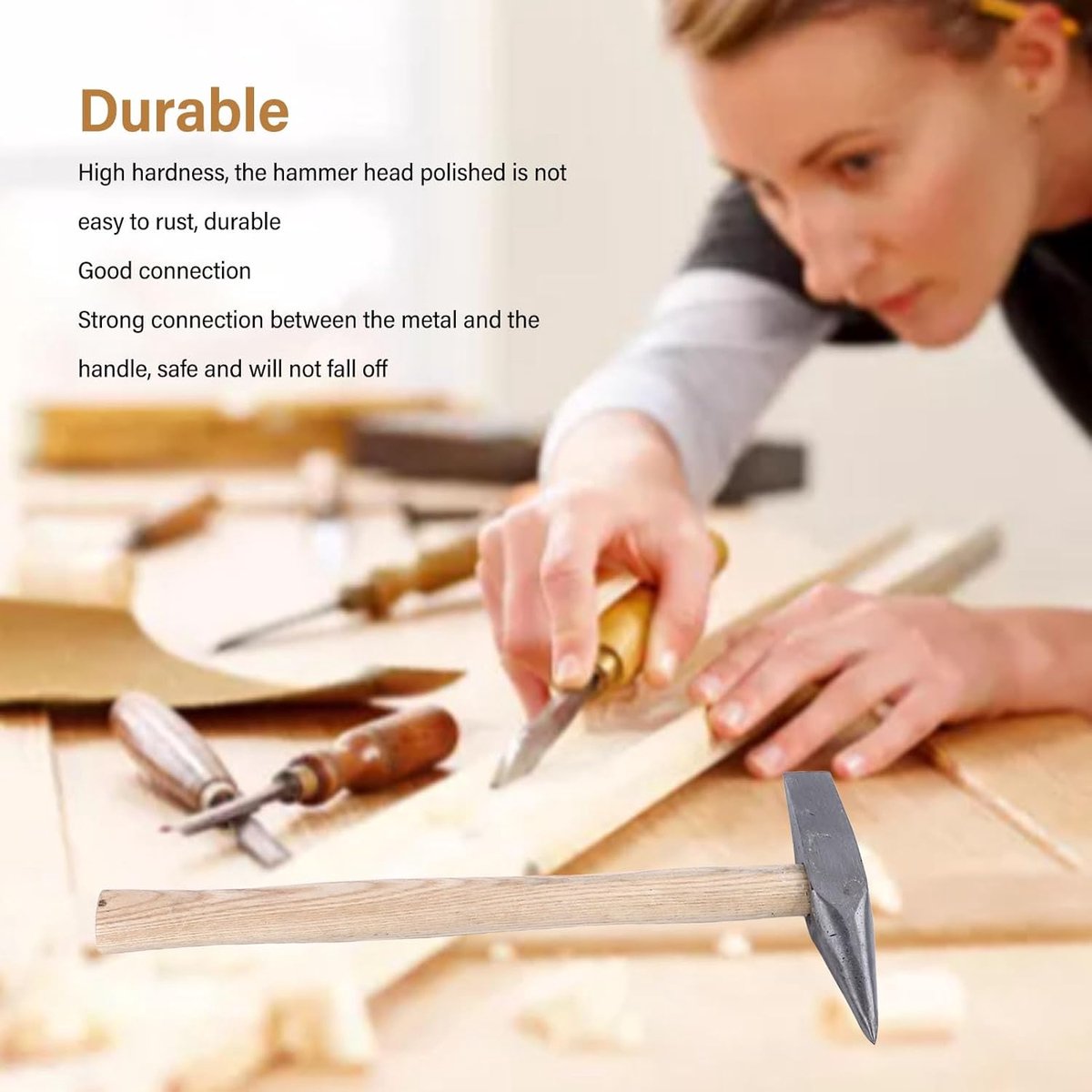 Machinist, Hamer 8 Inch Houten Handvat Roestvrijstalen Dubbele Pin Smidhamer, voor Metaalbewerkingsprojecten, Roestbestendig, Comfortabele Grip, Ideale Nauwkeurigheid, Zeer