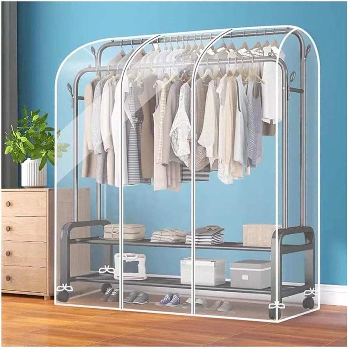 Kledinghoes voor kledingkastopslag, grote kledingrailhoes, hangende rek, beschermer, stofdichte kledingstanghoes voor opslag, kleding, jurken, pakken, jassen, 50 x 150 x 100 cm