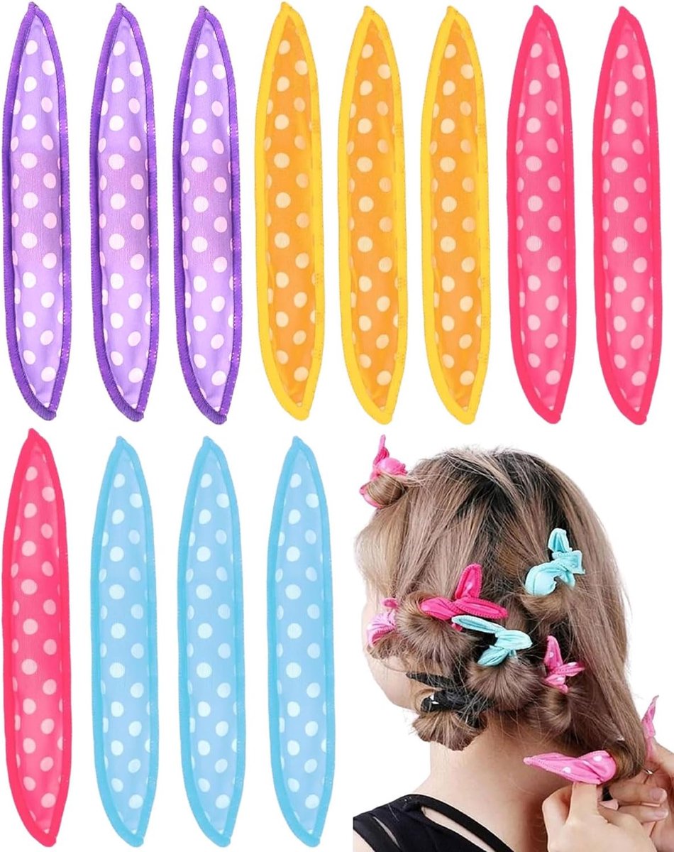 Krulspelden, 12 stuks, van schuimrubber, zonder hitte, voor lang en middellang haar, zachte krulspelden, voor kinderen en vrouwen, slaapwikkelaars, stylinggereedschap