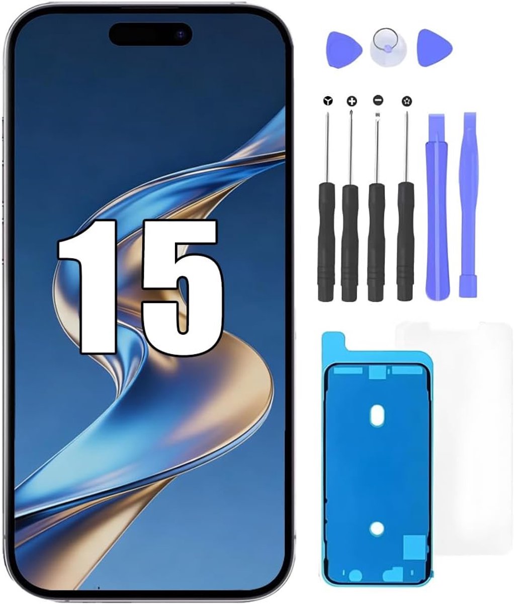Display voor iPhone 15, 6,1 inch scherm, vervanging FHD touchscreen, 3D Touch digitizer assembly en reparatiekits