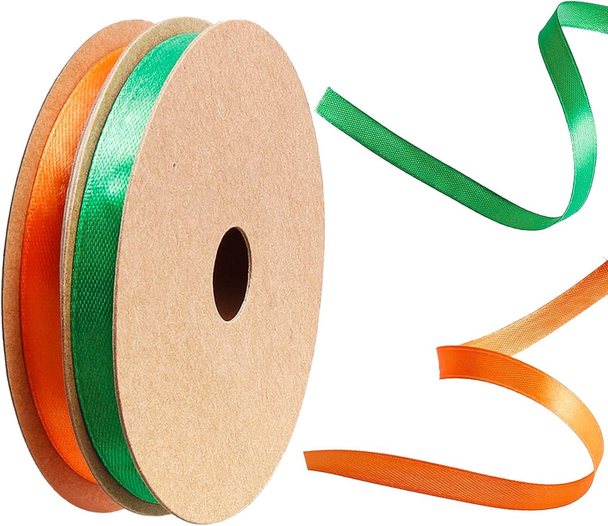 Lint, 2 rollen, groen en oranje, 10 mm x 22 m, dik, duurzaam lint voor inpakken, bruiloften, ambachten, Pasen, bloemenboeketten, haar, kerstversiering en meer