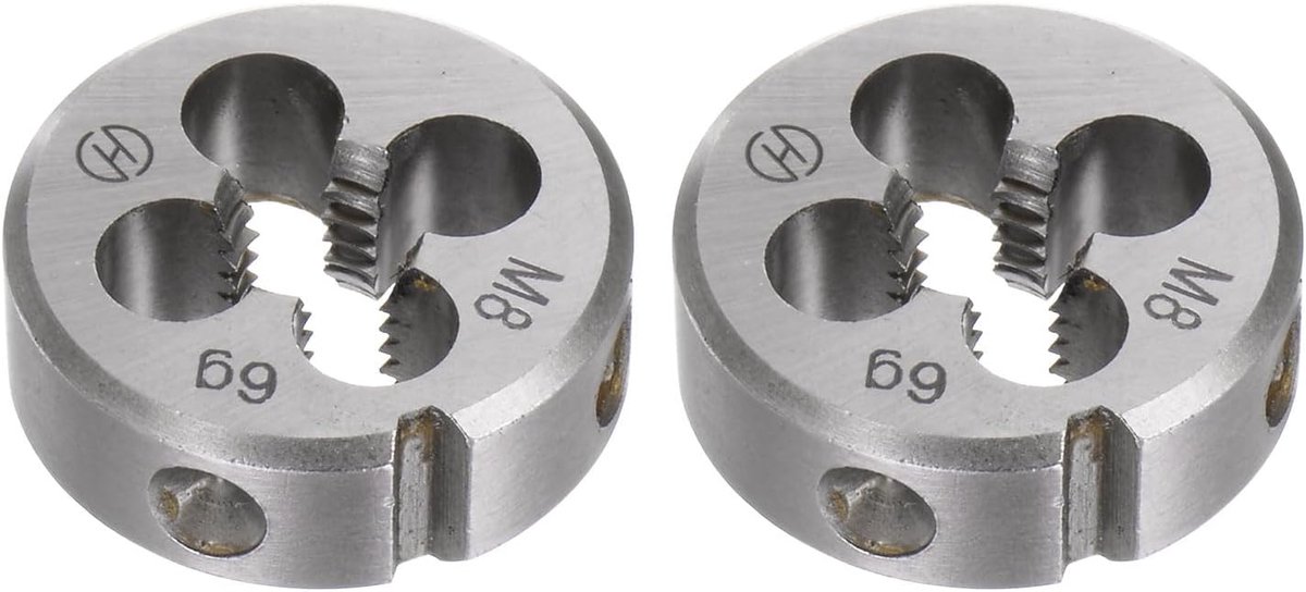 Ronde snij-ijzer, metrisch M8 x 1,25 schroefdraad (rechtse schroefdraad), gelegeerd gereedschapsstaal, snij-ijzer, reparatiegereedschap