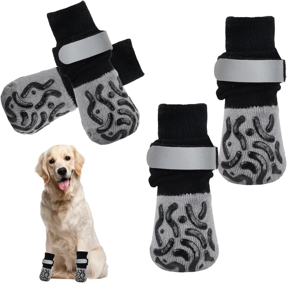 2 paar hondensokken, pootbescherming voor honden, antislip, hondensokken, anti-lek, middelgrote hondensokken, voor binnen en buiten, tractiecontrole, zwart, M