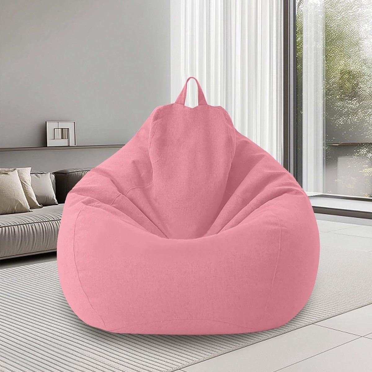 Zitzak XL, Bean Bag met handvat, zitzak voor volwassenen, alleen overtrek (zonder vulling) voor zitzak, 100 x 120 cm (roze) | 100 x 120 cm zitzak voor kinderen en volwassenen, zitzak met ritssluiting voor kantoor, slaapkamer, terras