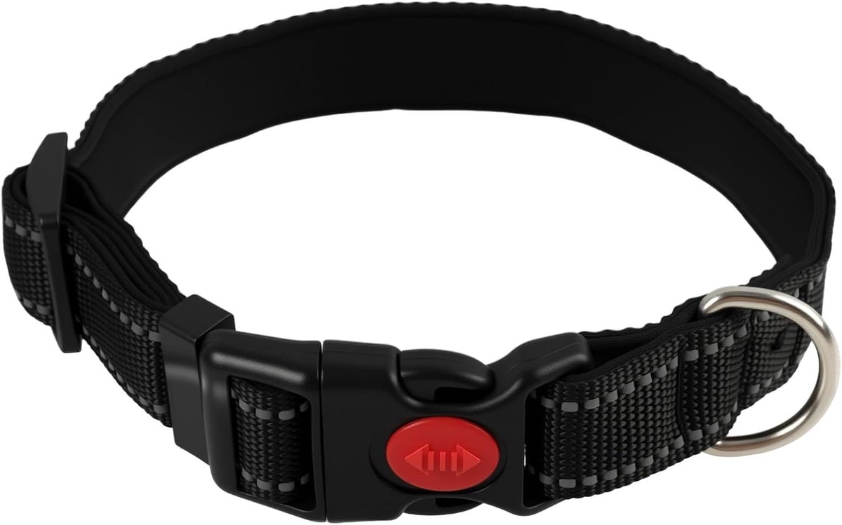 Reflecterend, verstelbaar, basic hondenhalsband met zachte neopreen, ideaal voor training en dagelijks gebruik (zwart)