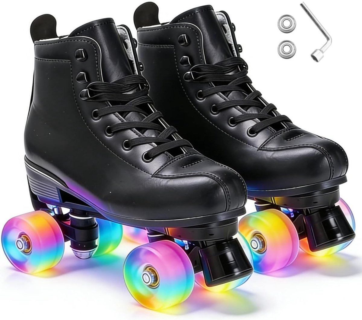 Rolschaatsen met 4 wielen, parallelle skates met lichtgevende wielen, klassieke high-top, rolschaatsen voor volwassenen, meisjes, kinderen, beginners, maat 37-43