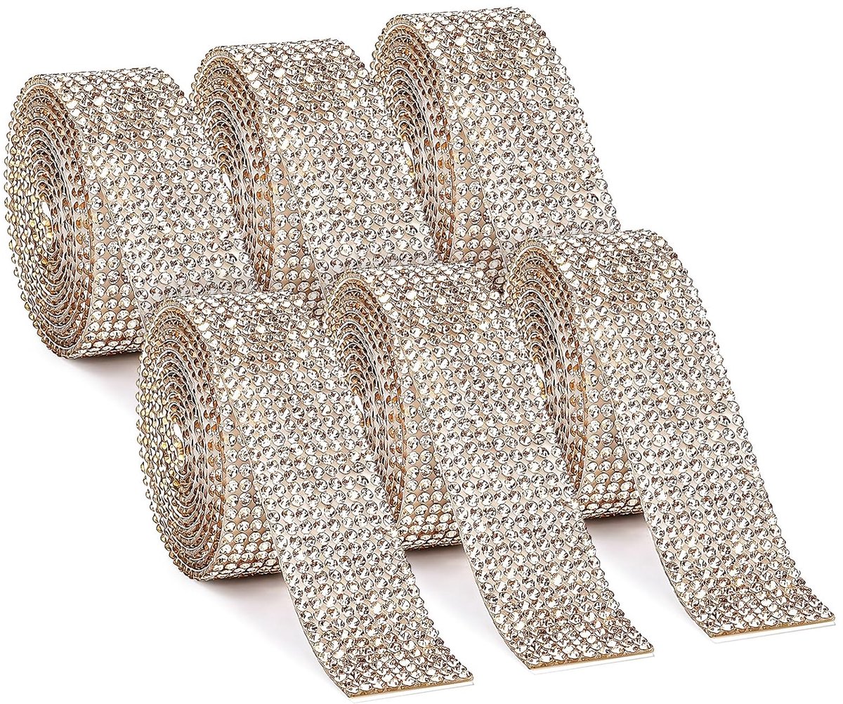 6 rollen zelfklevende glitter-neushoornband, 20 mm, hoge dichtheid, kristallen bedazzlingstrips voor doe-het-zelf, geschenkverpakking, mobiele telefoon (champagne)