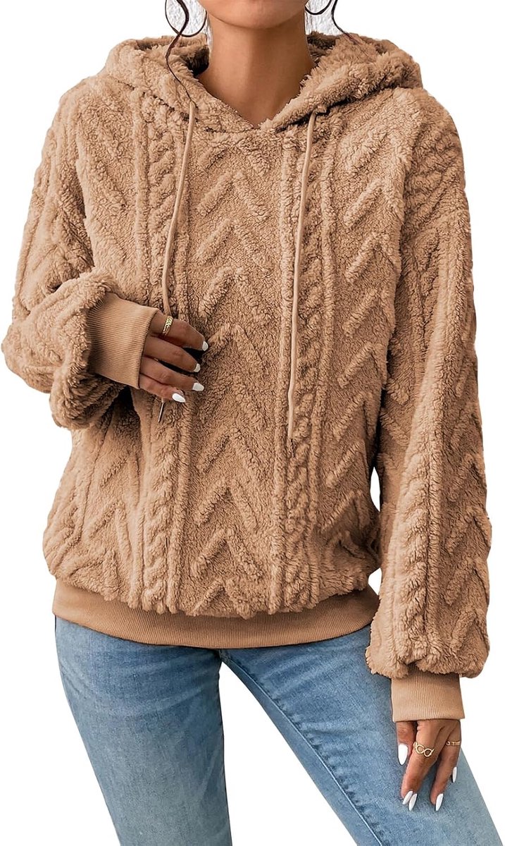 Teddyfleece informeel sweatshirt, pluizige hoodie in effen kleur, extra grote warme wintertrui