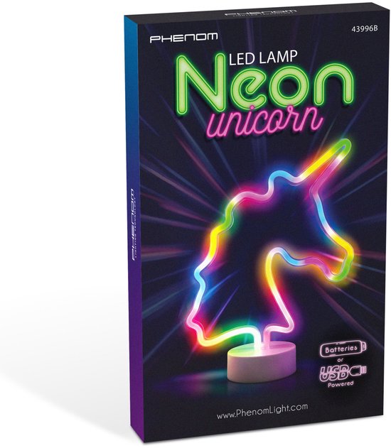 Nachtlamp Kind - Neon LED Lamp Eenhoorn Kinderkamer - Multicolor - USB & Batterij - Unicorn Kinderkamer Decoratie - 28,5 x 24,5 cm van PHENOM LIGHTING TECHNOLOGY — afbeelding 2