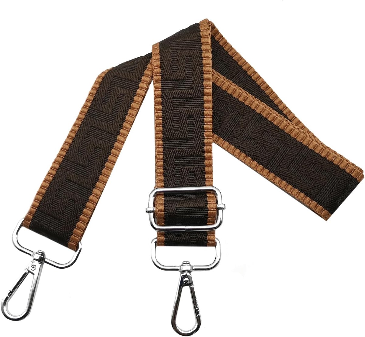 Schouderriem voor tas, tasriemen om te wisselen, verstelbare tasriem, breedte 3,8 cm, met zilveren karabijnhaak, tasband, schouderriem, draagriem voor handtassen dames, bruin/koffie, K2