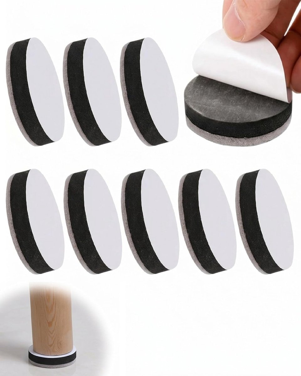 Set van 8 zelfklevende meubelverhogingen van vilt, bedverhoging, tafelverhoging, bankverhoging, voor meubelpoten, tafelpoten, stoel (rond) (6,5 x 1,5 cm) (zwart)