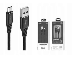 Peston Nylon Snellader Kabel Micro-USB 3.3A 1m Zwart