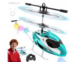 Avion radiocommandé - Hélicoptère radiocommandé - Jouet hélicoptère télécommandé - Mini drone d'intérieur - avec 3,5 canaux - 2,4 GHz - Décollage en 1 touche et maintien de l'altitude - Lumière LED - Pour débutants et enfants - Bleu