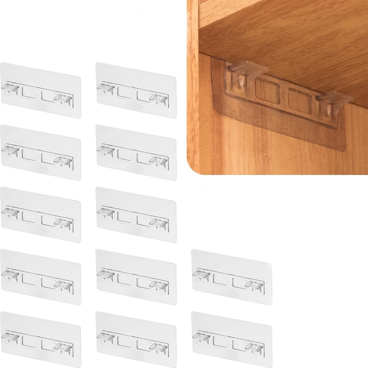 12 stuks plankdragers zonder boren- zelfklevende planksteunen- transparante plankpinnen voor kastplanken- plankclips- zelfklevende plankhouders voor keukenboekenplanken- kastwanden.