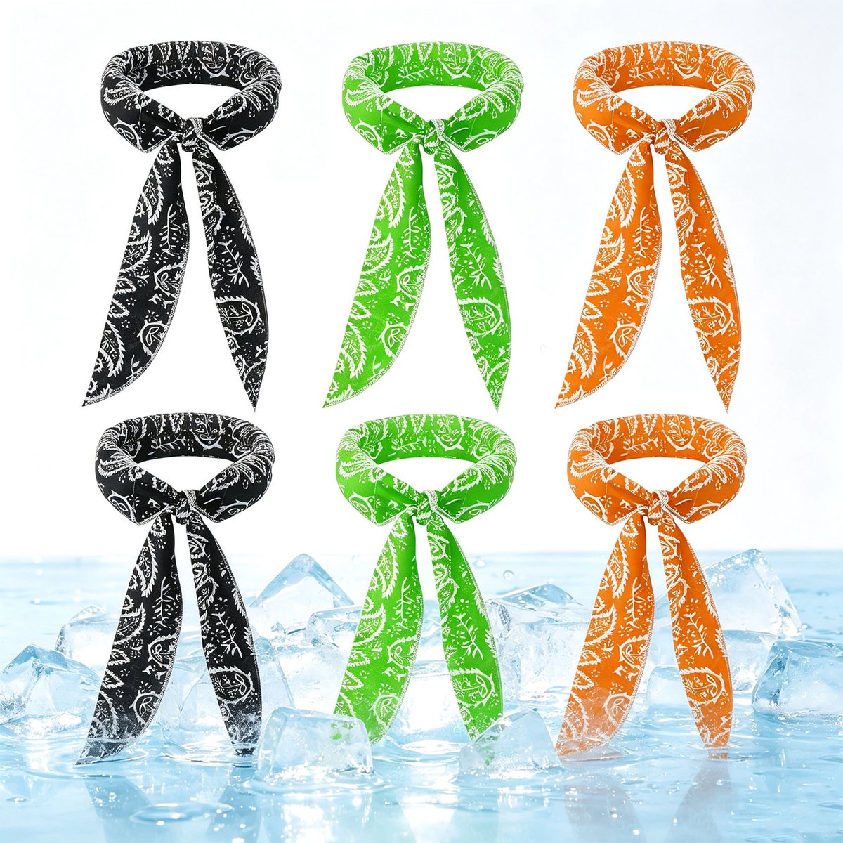 6 stuks Koelende Nekwrap - Verkoelende Sjaal - Koelende Hoofdband - Unisex Nekdoek - Direct Verkoelende Koelsjaal - Geschikt voor Wandelen, Kamperen en Outdoor Gebruik bij Warm Weer - Zwart, oranje, groen