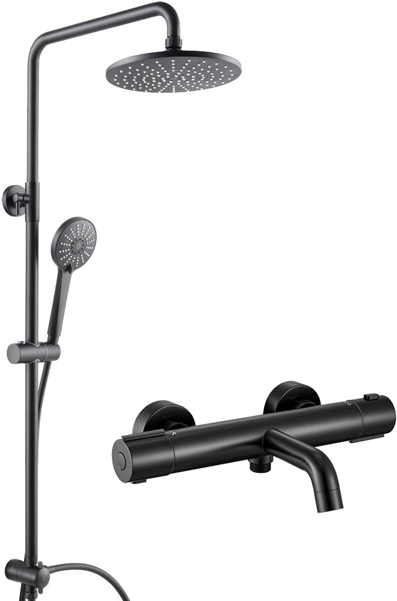 Auralum Max Regendouche met Thermostaatkraan - Ø 22 cm Douchekop - Handdouche met 3 functies - RVS Douchesysteem - Inclusief Thermostatische Badkraan - Hoogte Verstelbaar 75-110 cm - Waterbesparend - Zwart