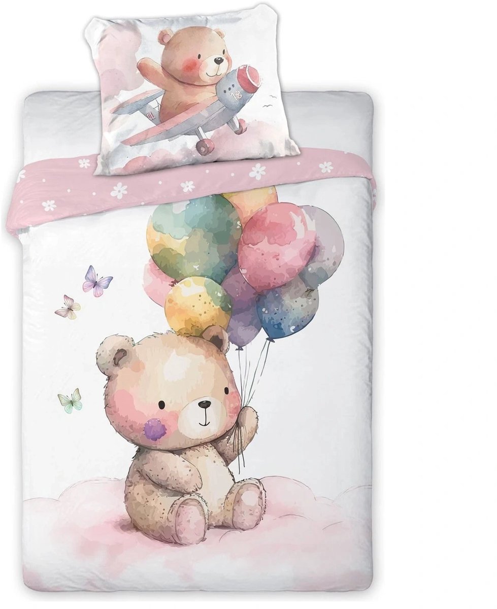 Cuddles Baby Dekbedovertrek Beertje Balonnen 100x135/40x60 - katoen