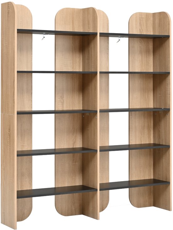 COVREO Boekenrek 160 x 135 x 25 cm, naturel zwart, PB-plaat, 5 niveaus — afbeelding 3