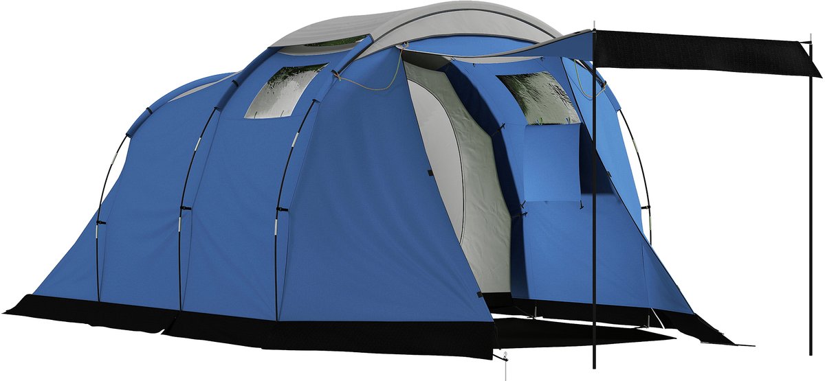 Kampeertent voor 4 personen – Grote tunneltent – 3000 mm waterkolom – Groepstent – Dubbellaagse constructie – Hoogte 190 cm – Donkerblauw
