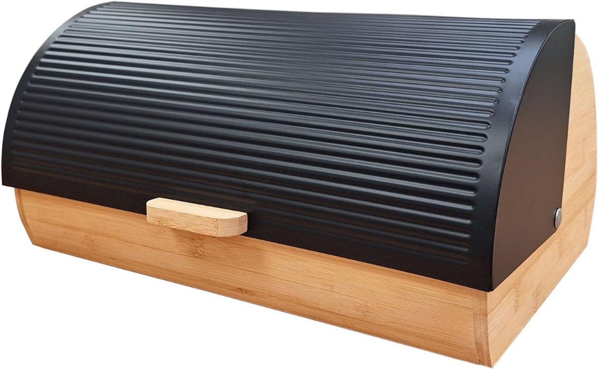 Ploutos® Broodtrommel - Grote Brood Bewaardoos - Broodtrommel met Schuifdeksel - Zwart - 39cm x 27cm x 19cm