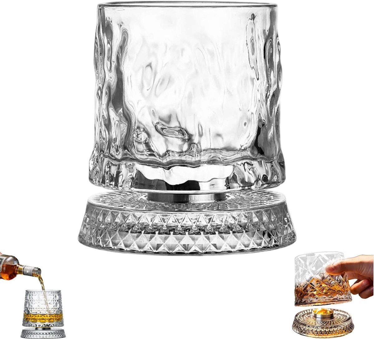 Casalora Whiskeyglas – 360° Draaiend Whiskyglas – Old Fashioned Tumbler met Roterende Bodem – Luxe Cadeau voor Bourbon, Scotch en Cocktailliefhebbers