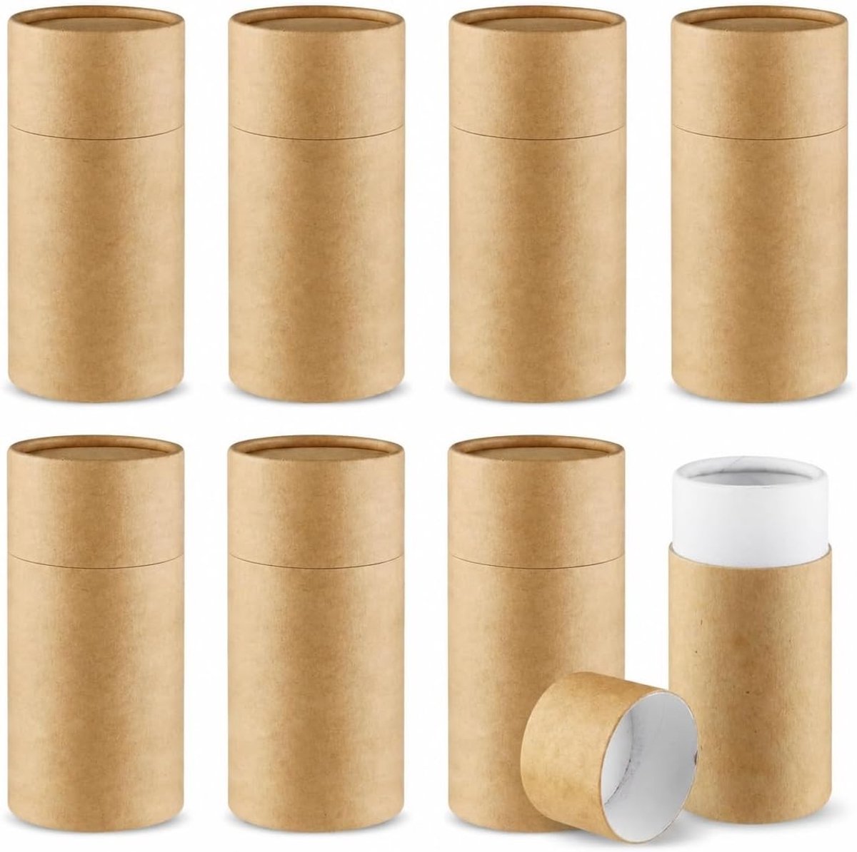 8 Stuks Kraft Papier Cilinders 100ml Verpakkingsdozen met Deksel - Ronde Kartonnen Tubes voor Thee, Essentiële Olie en Opslag