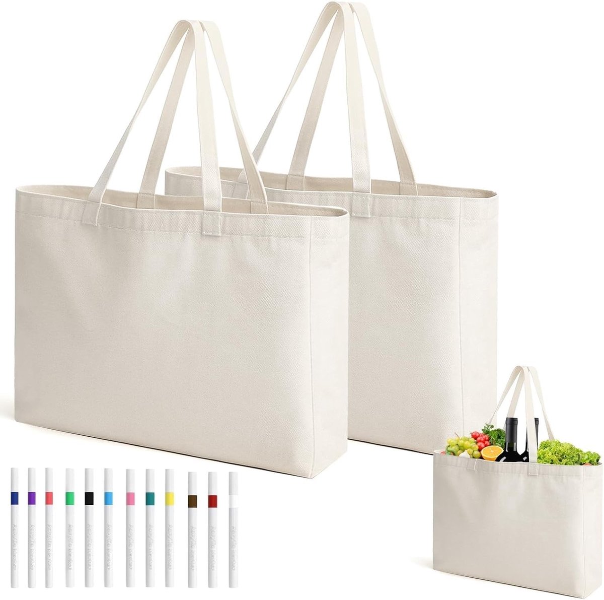 Grote Herbruikbare Jute Tas met 12 Kleurpotloden, Ideaal voor Schilderen en DIY Projecten, 45 × 35 × 8 cm