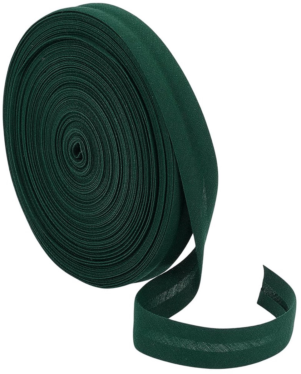 Groene Schrägband 20m, 15mm breed van polyester-katoen