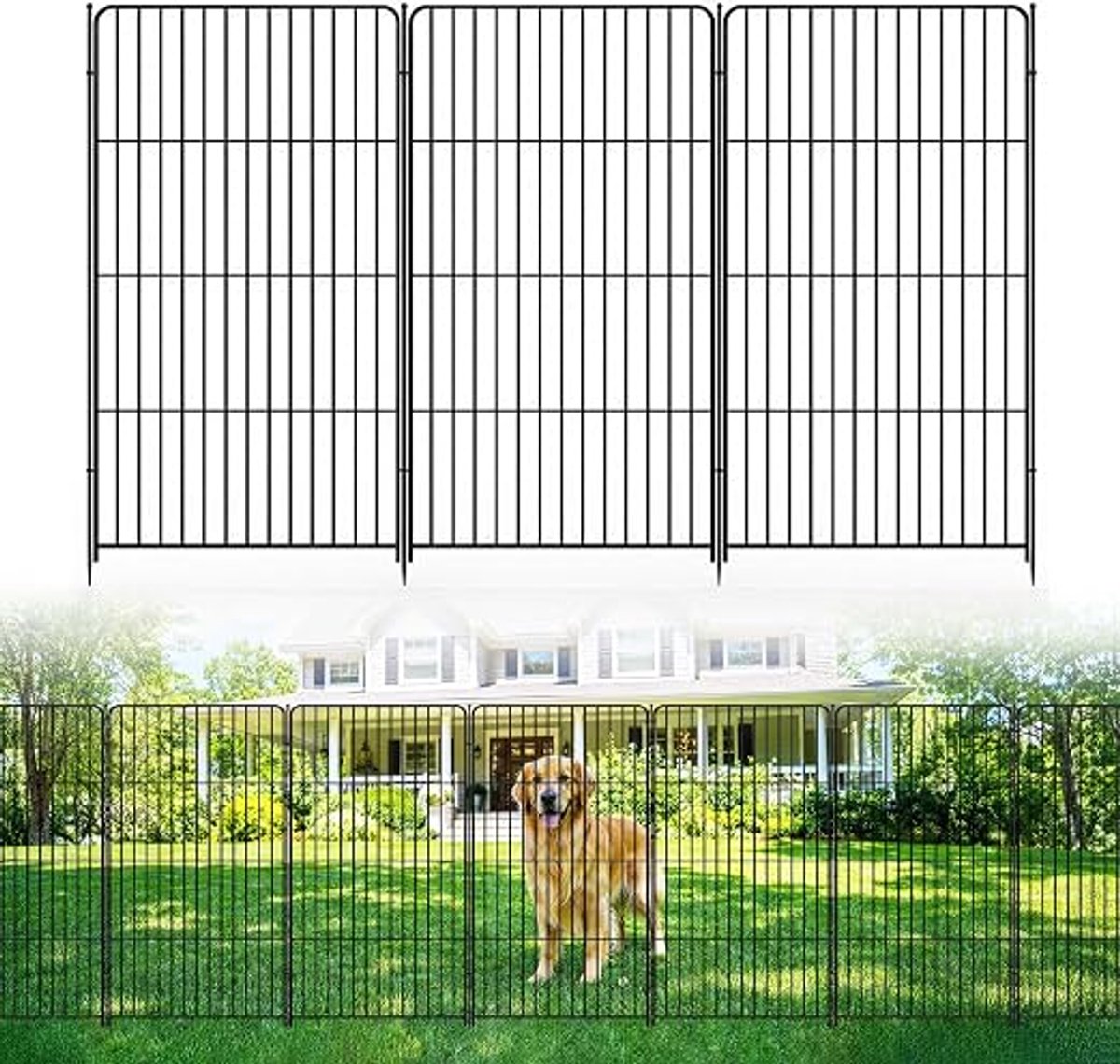 HOERFURIY Breedrand tuinhek set 10 panelen - zwart ijzer 36×27 inch - huisdierbarrière bloembed afscheiding terras achtertuin
